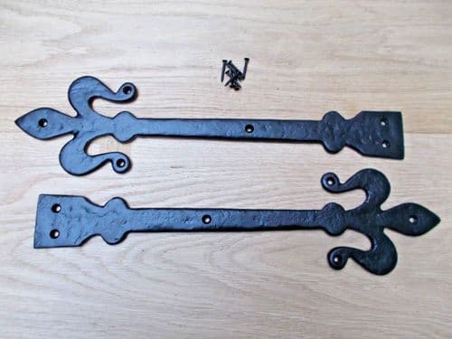 Pair Of Hinge Fronts Black Antique 16" Fleur De Lys
