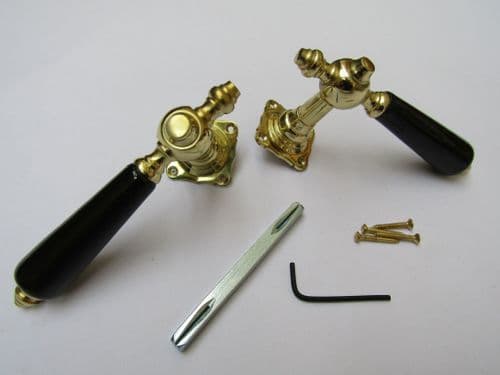 Pair Of Kensington Ceramic Lever On Rose Door Handles Edwardian Black & Brass