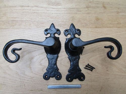 Pair Of Lever Latch Shepherd's Crook Handles Black Antique