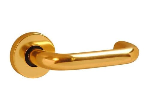 Pair Of Round Bar Lever On Rose Door Handles Polished Brass