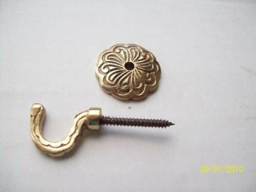Pair Of Solid Brass Rosette And Plate Curtain Hook Polished Brass
