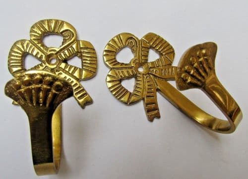 Pair Of Solid Brass Traditional Bow Curtain Hooks Brass