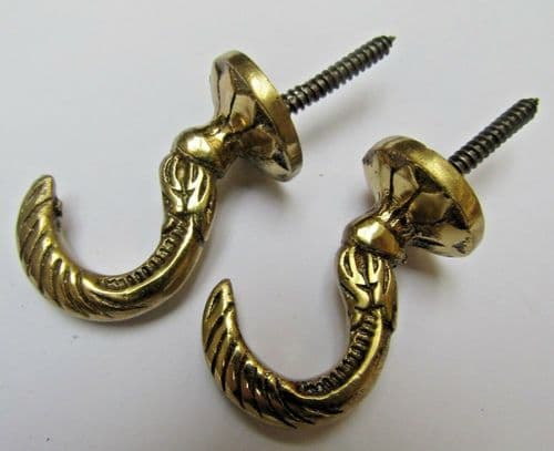 Pair Of Solid Large Egyptian Curtain Hooks Polished Brass