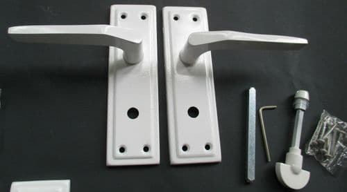 Pair Of White Sprung Lever Bathroom Handle
