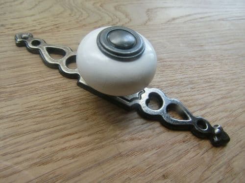 Pewter Backplate & White Knob Handle
