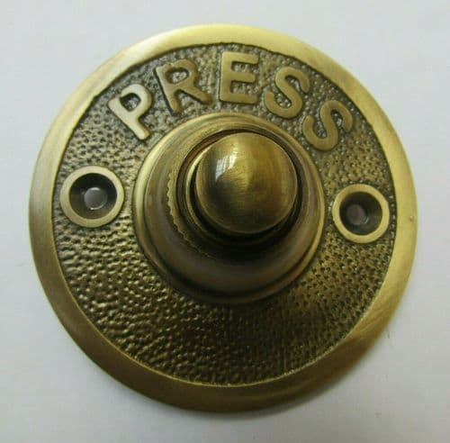Press Embossed Round Bell Push Antique Brass