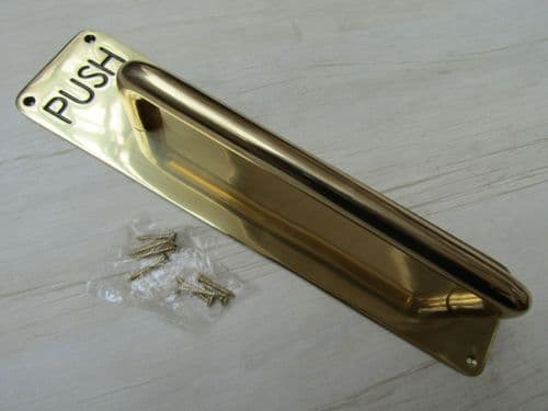 Push Engraved Handle On Plate Polished Brass