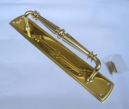 Regency Handle On Plate Polished Brass 15"