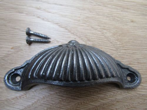 Ridged Cup Pull Handle Antique Iron