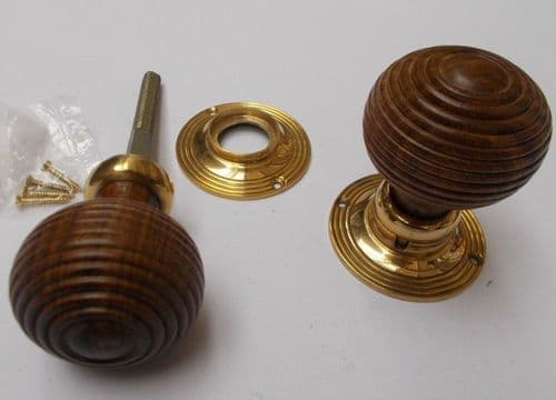 Rim Door Knob Set Beehive Wooden Teak And Brass