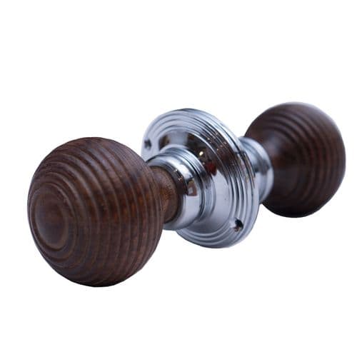 Rim Door Knob Set Beehive Wooden Teak And Chrome