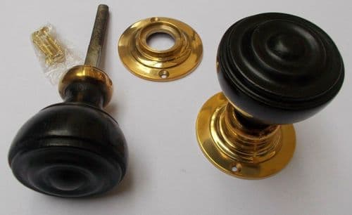Rim Door Knob Set Bun Wooden Ebony And Brass