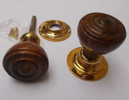 Rim Door Knob Set Bun Wooden Teak And Brass
