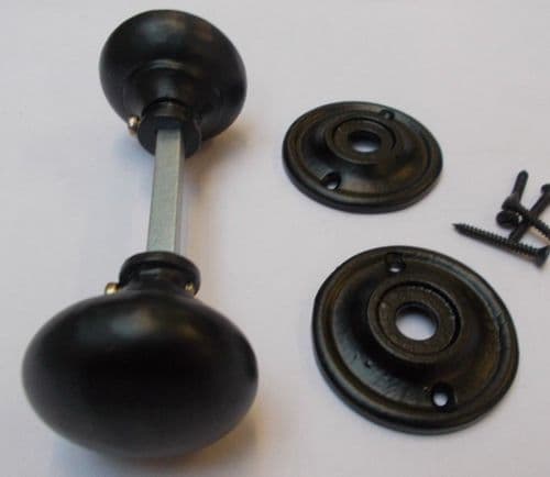 Rim Door Knob Set Cottage Black Antique