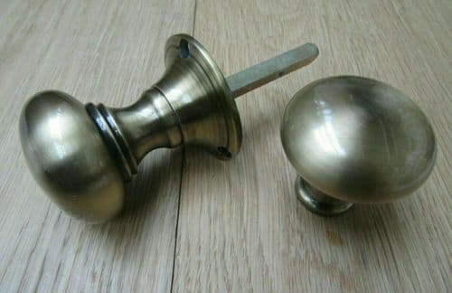 Rim Door Knob Set Mushroom Antique Brass
