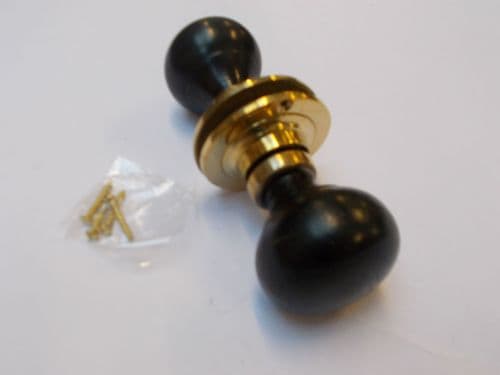 Rim Door Knob Set Plain Round Ebony And Brass