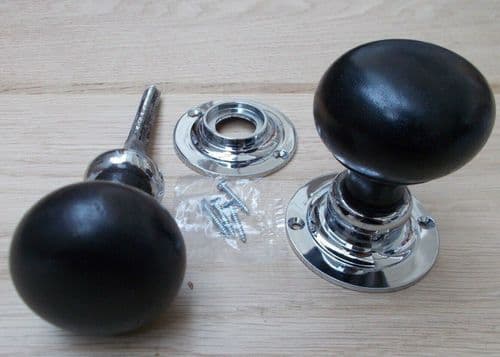 Rim Door Knob Set Plain Round Ebony And Chrome