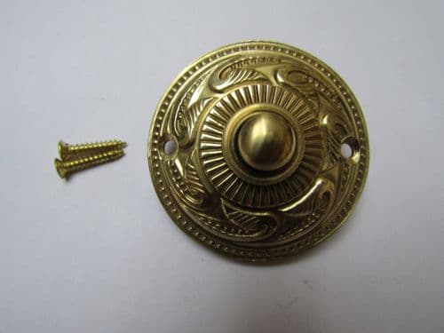 Rococo Round Bell Push Polished Brass
