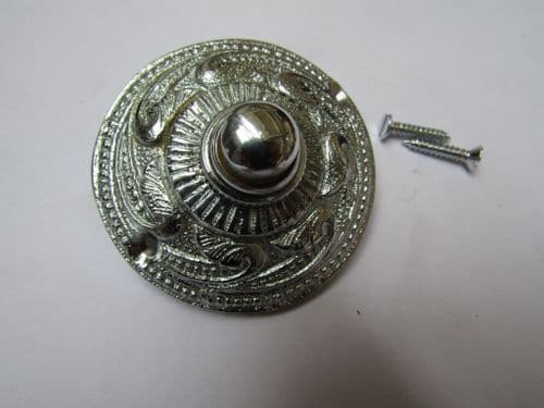 Rococo Round Bell Push Polished Chrome