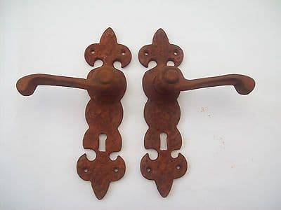 Rustic Cast Iron Fleur-De-Lys Lever Door Handles – Ornate Antique Black Pair