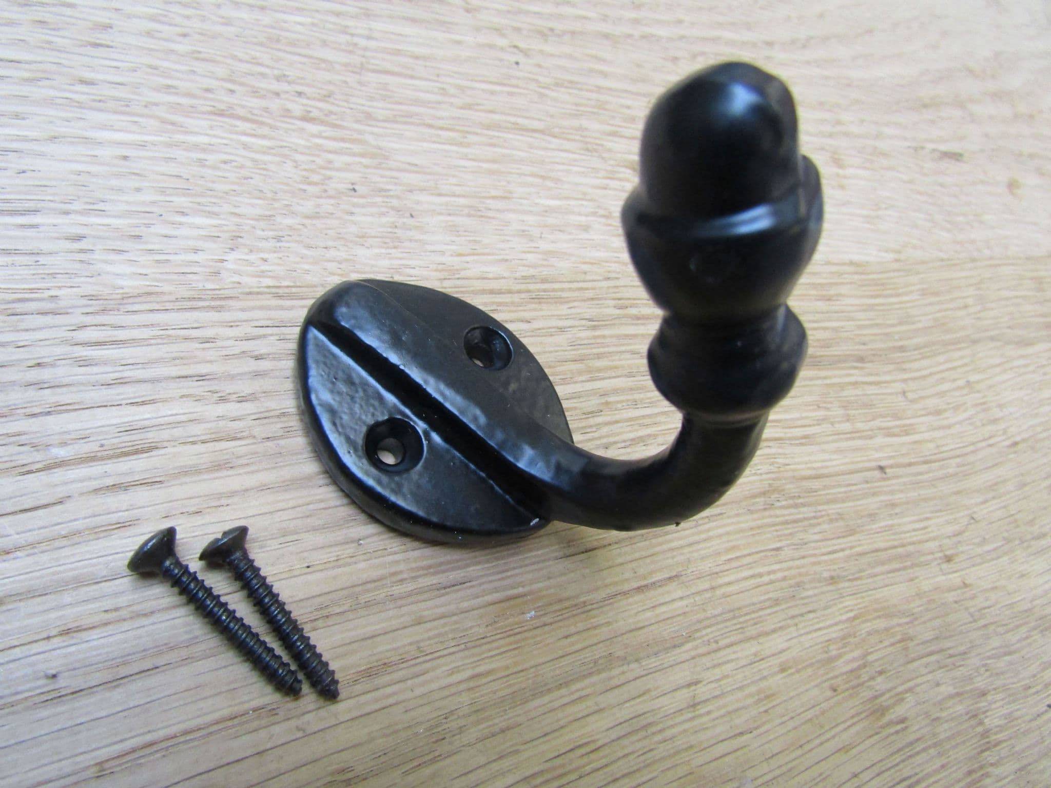 Single Oval Acorn Tip Robe Hook Black Antique