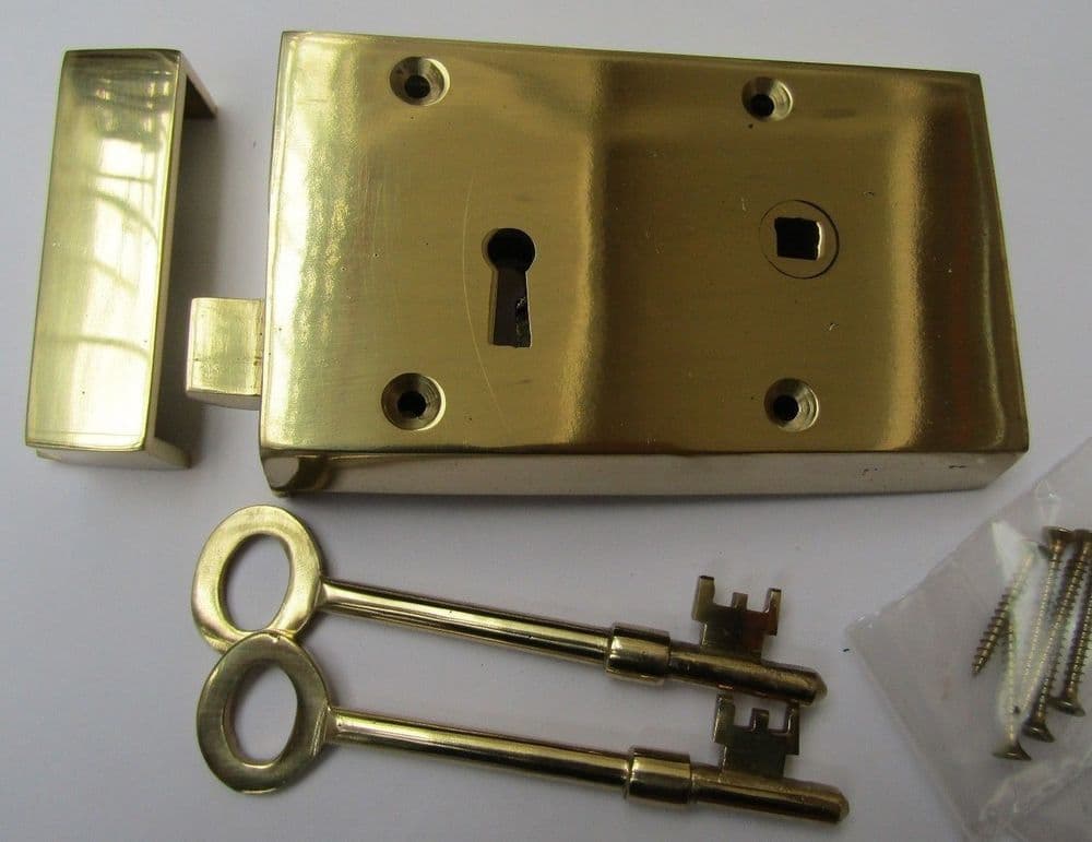 Solid Brass Construction Left Hand Rim Lock Polished Brass