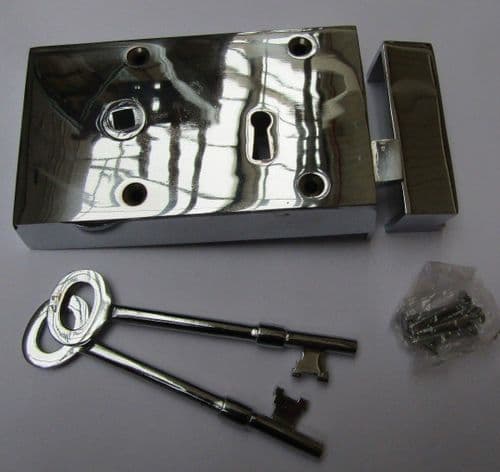 Solid Brass Construction Right Hand Rim Lock Polished Chrome