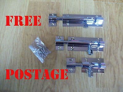 SOLID BRASS WITH CHROME FINISH BATHROOM TOILET CUPBOARD DOOR LOCK BOLT