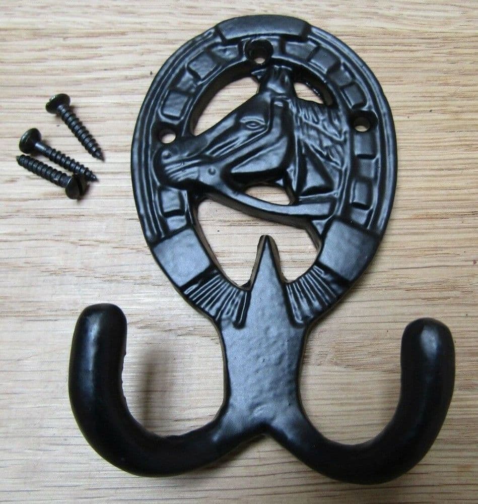 Stallion Horse Coat Hook Black Antique