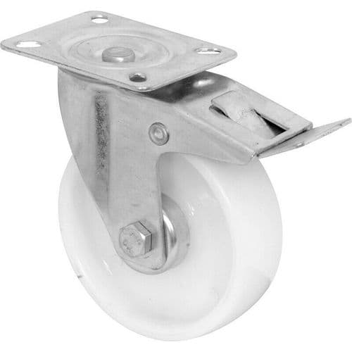 White Plastic Castor Wheel 75mm Braked Swivel