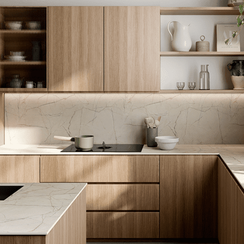 Aria Solid Laminate Worktops - Aura Marble 12mm - White Core - F9669 Satin NDF