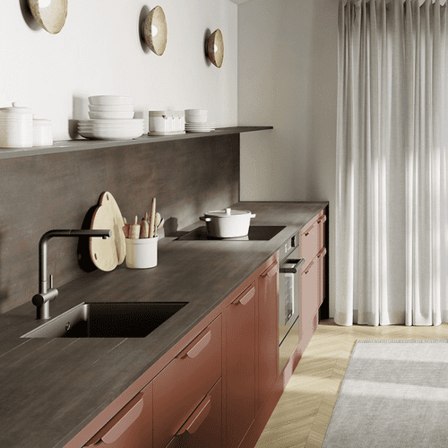 Aria Solid Laminate Worktops - Burnished Coin 12mm - Black Core - F3708 Scovato
