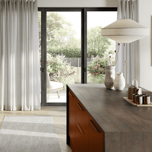 Aria Solid Laminate Worktops - Burnished Coin 20mm - Black Core - F3708 Scovato