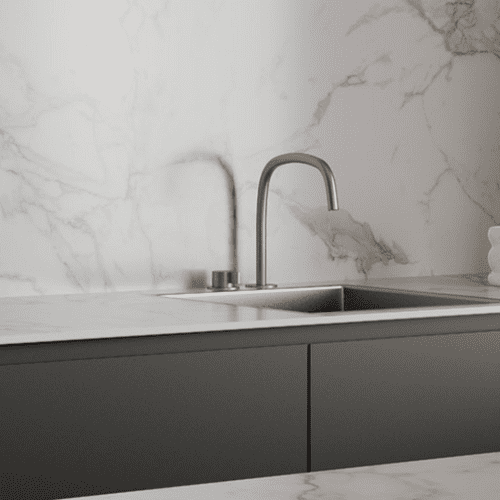 Aria Solid Laminate Worktops - Calacatta Marble 12mm - White Core - F3460 Satin NDF