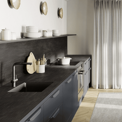 Aria Solid Laminate Worktops - Elemental Graphite 12mm - Black Core - F8833 Scovato