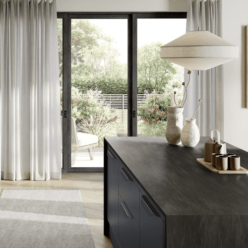 Aria Solid Laminate Worktops - Elemental Graphite 20mm - Black Core - F8833 Scovato