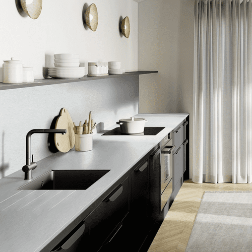 Aria Solid Laminate Worktops - Ice Quarstone 12mm - White Core - F5212 Riverwash