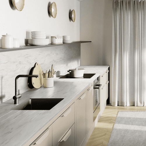Aria Solid Laminate Worktops - Neo Cloud 12mm - White Core - F6314 Satin NDF