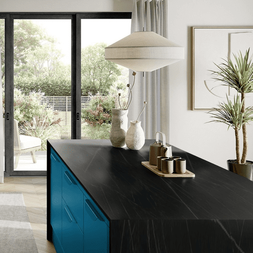 Aria Solid Laminate Worktops - Nero Grafite 20mm - Black Core - F9485 Satin NDF