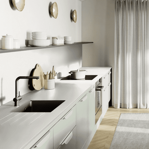Aria Solid Laminate Worktops - Polar White 12mm - White Core - F2255 Monolith