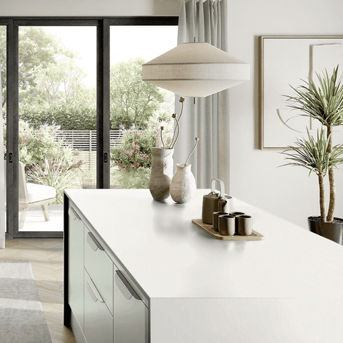 Aria Solid Laminate Worktops - Polar White 20mm - White Core - F2255 Monolith