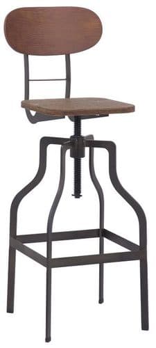 Bolzano Industrial Wooden Seat Bar Stool - Brown