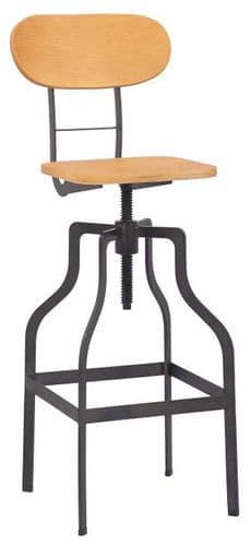 Bolzano Industrial Wooden Seat Bar Stool - Natural