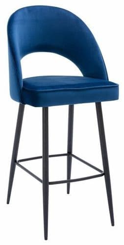 Chelsea Velvet Bar Stool - Blue - 66cm