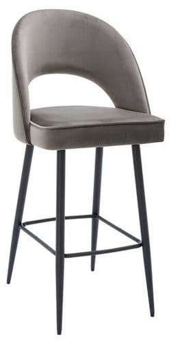 Chelsea Velvet Bar Stool - Charcoal - 66cm