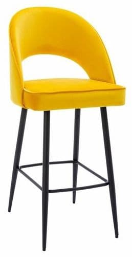 Chelsea Velvet Bar Stool - Mustard Yellow - 66cm