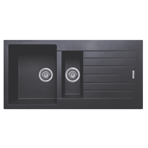 Contemporary Granite 1.5 Bowl Sink with Drainer 500 x 1000mm - Midnight Black