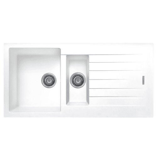 Contemporary Granite 1.5 Bowl Sink with Drainer 500 x 1000mm - White