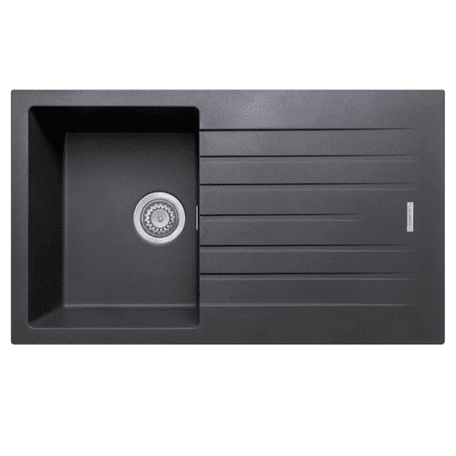 Contemporary Granite Single Bowl Sink with Drainer 500 x 860mm - Gunmetal