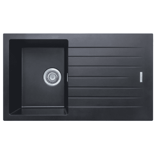 Contemporary Granite Single Bowl Sink with Drainer 500 x 860mm - Midnight Black